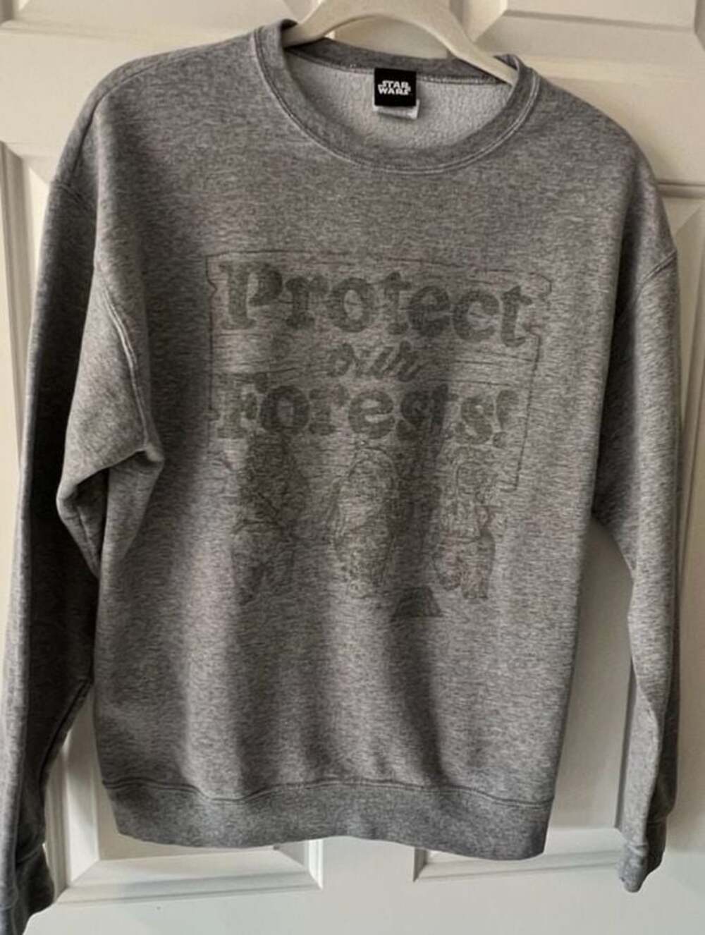 Star Wars Ewok Protect Our Forests Gray Crewneck Sweatshirt